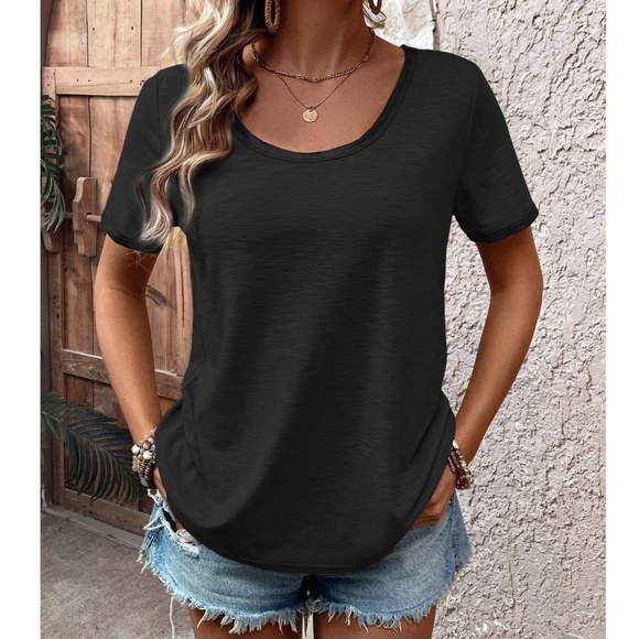 Solid Heathered Oversized Short Sleeve Top - Picture 8 of 10